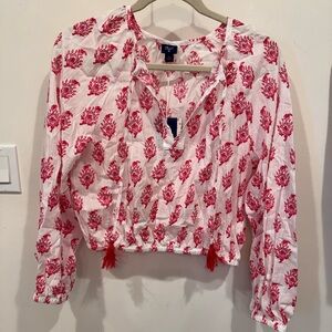 Roller Rabbit for Target White Blouse with Red Floral Print and Tie Front